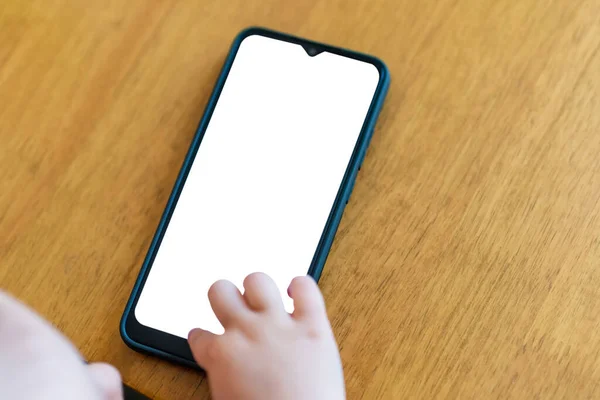 Model Beyaz Telefon Ekranı Genç Bir Yaştan Kalma Bağımlılık Cep — Stok fotoğraf