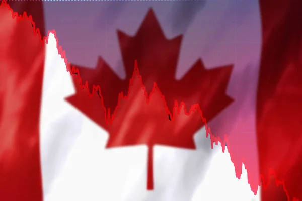 経済危機 チャートダウン 燃料消費の減少 カナダで供給がダウンしています 背景カナダの旗 — ストック写真