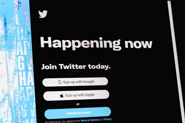 コンピュータ画面上のTwitterのロゴ 現代の画面上のTwitterの会社のロゴ Twitterは世界で人気のある無料のソーシャルネットワーキングサイトです Telsiai リトアニア — ストック写真