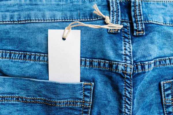 Makieta Jeansy Blue Denim Pasek Spodnie Jeansowe Skórzanym Pasem Etykieta — Zdjęcie stockowe