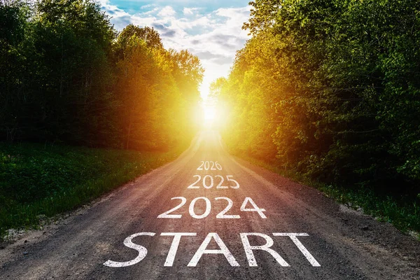 Νέο Έτος 2024 Ευθεία Προς Εμπρός Έννοια Κείμενο Έτος 2023 Εικόνα Αρχείου