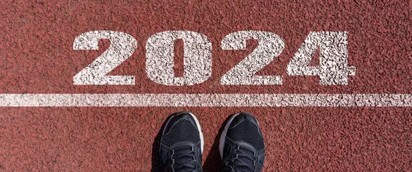 Banner New Έτος 2024 Έννοια Έναρξη Της Επιτυχίας Κείμενο 2024 Εικόνα Αρχείου