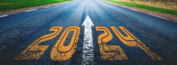 Banner New Año 2024 Escrito Highway Future Trabajo Iniciar Línea Imágenes De Stock Sin Royalties Gratis