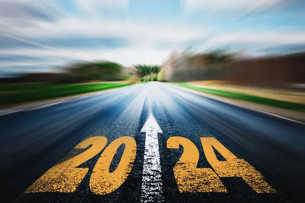 Nieuwjaar 2024 Geschreven Snelweg Met Wazige Beweging Toekomst Werk Start — Stockfoto