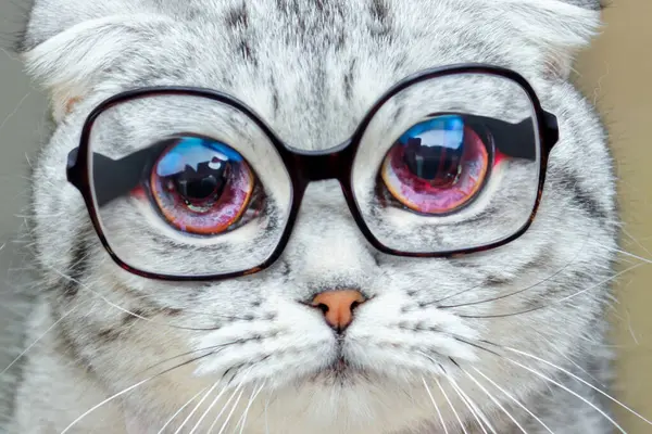 Gato Sério Engraçado Óculos Mostra Cara Séria Olhar Para Câmara Fotografias De Stock Royalty-Free
