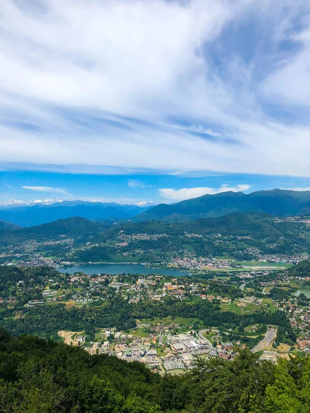 Lugano Şehri Lugano Gölü Sviçre Alpleri Nin Dağlık Tepeleri Monte — Stok fotoğraf