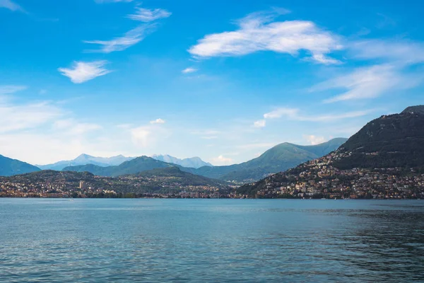 Vue Panoramique Spectaculaire Sur Lac Lugano Les Alpes Suisses Verdoyantes — Photo