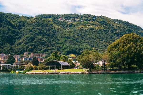 Splendida Vista Panoramica Morcote Più Bel Villaggio Pescatori Della Svizzera — Foto Stock