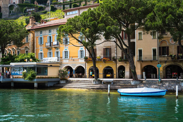 Spectacular panoramic view of Morcote, the most beautiful fishing village in Switzerland, located on the shore of Lake Lugano.