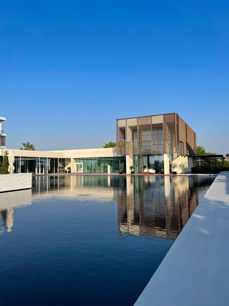 stock image Al Zorah, Ajman, UAE - March, 2023: Beautiful contemporary architecture of the Oberoi Beach Luxury Resort, rated as the Middle East's Leading Luxury Beach Resort.