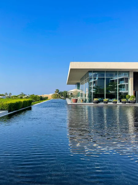 stock image Al Zorah, Ajman, UAE - March, 2023: Beautiful contemporary architecture of the Oberoi Beach Luxury Resort, rated as the Middle East's Leading Luxury Beach Resort.