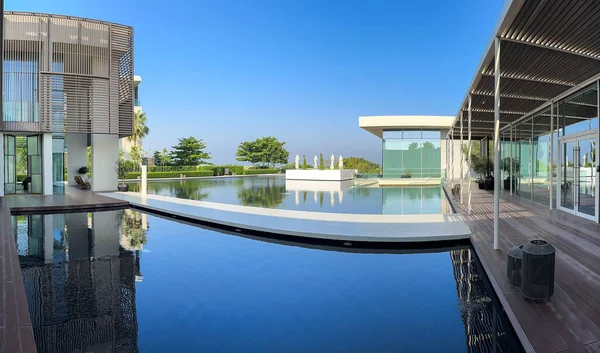 stock image Al Zorah, Ajman, UAE - March, 2023: Beautiful contemporary architecture of the Oberoi Beach Luxury Resort, rated as the Middle East's Leading Luxury Beach Resort.