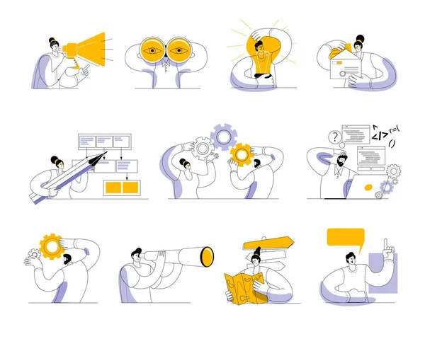 Set Characters Topic Finding Big Idea Business Vector Icons Modern — ストックベクタ