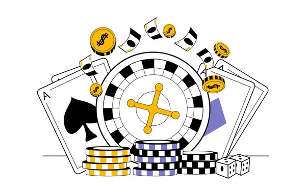 Sammansättning Roulette Spelkort Tärningar Och Marker Vektor Illustration Med Temat — Stock vektor
