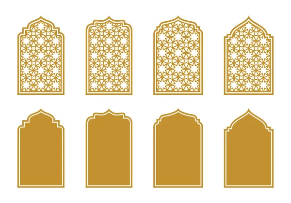 Conjunto Ouro Islâmico Árabe Janelas Arco Coleção Ilustração Vetorial — Vetor de Stock