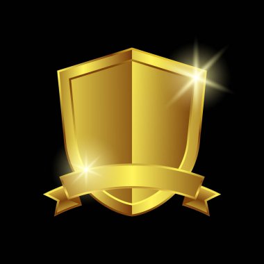 Kurdeleli altın kalkan, vektör tasarım ögesi. 