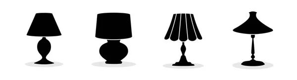 Набор Значок Настольной Лампы Сплошной Глиф Плоский Серый Цвет Шкалы — стоковый вектор