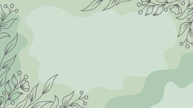 Pastel Yeşil Tonlar 'da El Çizimi Çiçek Dalları.