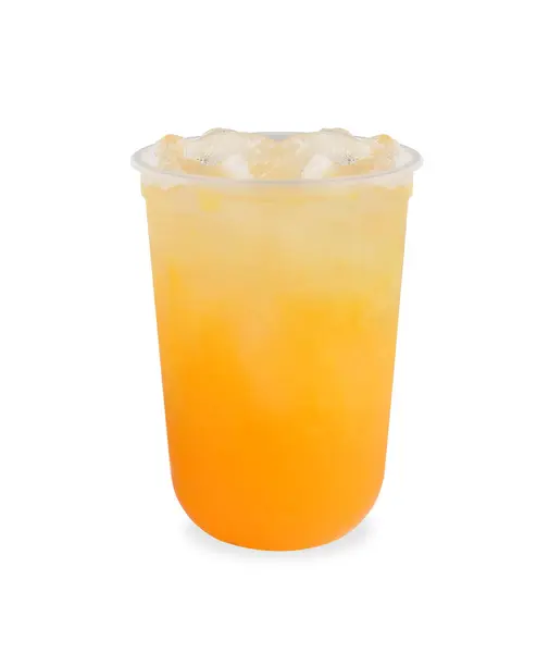 stock image Natural squeezed orange ice on oval plastic cup, fresh and pure