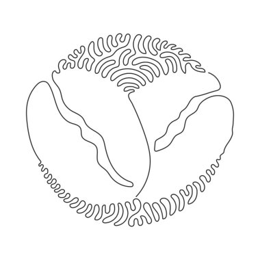 Kafe logosu kimliği için sağlıklı organik kahve çekirdeği çizen tek satır. Kahve dükkanı ikonu için taze aromatik. Kıvrımlı kıvrımlı çember arka plan tarzı. Devamlı çizgi çizim tasarım vektörü