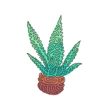 Ev dekorasyonu logosu kimliği için tek sıra halinde saksı yılanı çiziyor. Bitki ikonu için her daim yeşil bitki konsepti. Kıvrımlı kıvrımlı. Bir çizgi çizimi tasarım vektörü illüstrasyonu