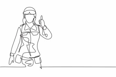 Tek sıra halinde, gözlüklü, üniformalı, baş parmak hareketleriyle ülkeyi savaş alanında savunmaya hazır kadın askerler var. Dinamik bir çizgi çizer grafik tasarım vektörü çizer