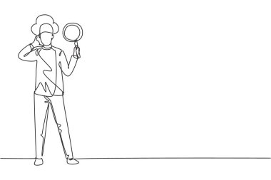 Sürekli çizim yapan bir şef bana jest der, tava tutar ve üniforma giyer en iyi yemekleri pişirmek için malzemeler hazırlar. Tek çizgi çizimi tasarım vektörü grafik çizimi