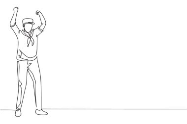 Denizcileri çeken tek sıra, jest ve eşarpla birlikte denizaşırı seyahat eden yolcuları taşıyan yolcu gemisine biniyor. Dinamik bir çizgi çizer grafik tasarım vektörü çizer