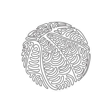 Basketbol sembolü çizen tek çizgi. Turuncu top, spor konsepti. Takım oyunu turnuvası ve yarışması. Kıvrımlı kıvrımlı. Modern sürekli çizgi çizimi tasarım grafik vektör çizimi