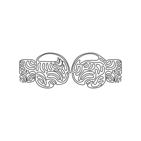 Single one line drawing boxing gloves hitting together. Boxing gloves fight. Red and blue boxing gloves that are fighting. Swirl curl style. Continuous line draw design graphic vector illustration