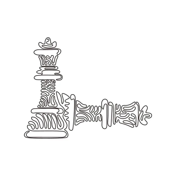 Pojedyncza Linia Rysująca Figury Drewnianych Szachów Szachownicy Król Królowa Przeciwnej — Wektor stockowy