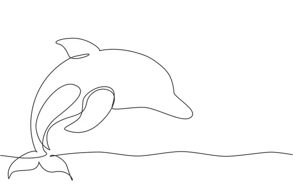 Eine Durchgehende Linie Zeichnet Niedliche Blaue Delfine Delfinspringen Und Kunststücke — Stockvektor