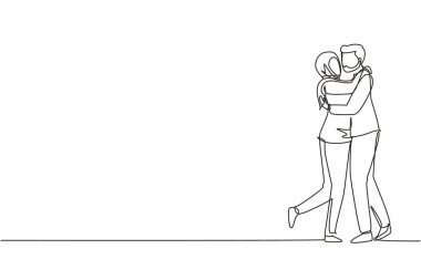 Tek sıra halinde birbirini seven bir Arap çifti öpüşüp kucaklıyor. Öpüşen ve el ele tutuşan aşıklar. Mutlu adam ve kadın evlilik yıldönümünü kutluyor. Bir çizgi çizimi grafik tasarım vektörü