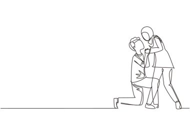 Romantik Arap erkeğinin diz çöküp dişiyi öptüğü tek satır. Öpüşen ve el ele tutuşan aşıklar. Mutlu adam ve kadın evlilik yıldönümünü kutluyor. Devamlı çizgi çizimi grafiği