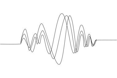 Devamlı bir çizgi ses dalgalarını çekiyor. Ses Çalıcı. Ses dengeleyici teknoloji, nabız müzikali. Müzik ses frekansı, ses hattı dalga formu. radyo sinyali. Tek çizgi çizimi tasarım vektörü grafiği