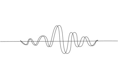 Siyah ses dalgalarını çeken tek bir çizgi. Müzik ses frekansı, ses dalgası, elektronik radyo sinyali, ses düzeyi sembolü. Vektör eğrisi radyo dalgaları. Bir çizgi çizimi grafik tasarımı
