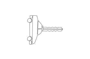 Araba şeklinde araba anahtarı çizmeye devam et. Anahtarlı araba ve uzaktan kumandalı anahtar aracın içinde. Modern araba çevirme anahtarı beyaza izole edilmiş. Tek çizgi çizimi tasarım vektörü grafik çizimi