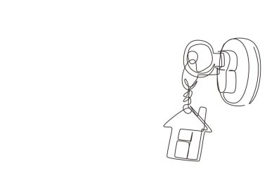 Kapıya sürekli kilit çeken tek sıra, kişisel kredi konsepti. Anahtarlar kapı kilidinde. İpotek, kredi veya mülk konsepti. Satış ve daire kirası. Bir çizgi çizimi grafik tasarım vektörü