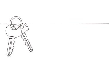 Tek sıra halinde anahtar simgesi çizerek. Satılık ev kiralama konsepti. Mahremiyet, güvenlik ve koruma kavramı. Dinamik bir çizgi çizer grafik tasarım vektörü çizer