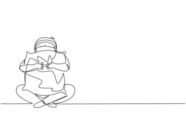 Yastık tutan küçük çocuğu uyumaya hazırlayan tek sıra. Pijama giyen mutlu çocuk yatmaya gidiyor. Güzel bir gece ve tatlı bir rüya görür. Bir çizgi çizimi grafik tasarım vektör çizimi