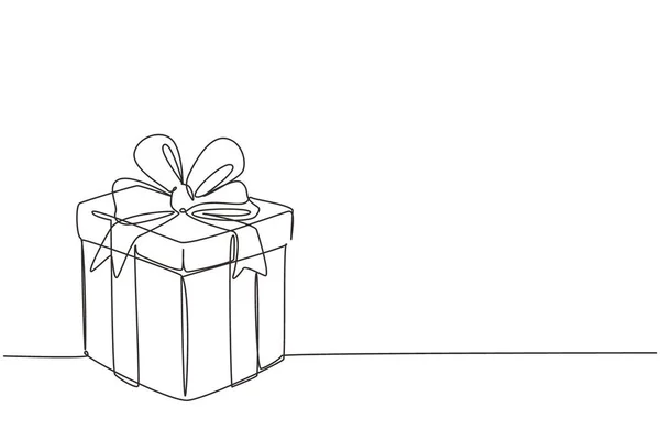 Подарункова Коробка Безперервної Лінії Стрічкою Біла Коробка Обгорнута Стрічкою Білому — стоковий вектор