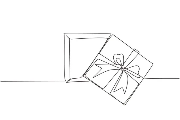 Jednoduchá Souvislá Kresba Horní Pohled Otevřenou Dárkovou Krabici Konfety Vstup — Stockový vektor