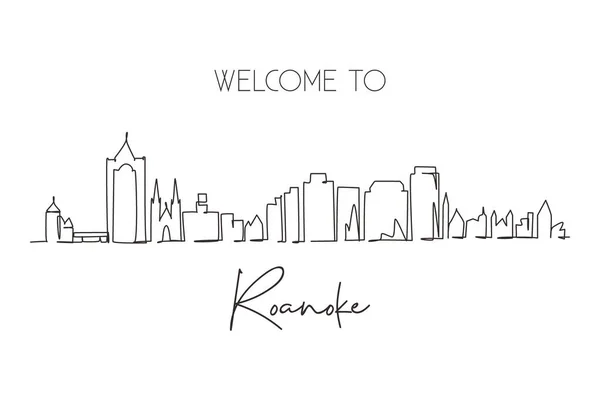 stock vector Single continuous line drawing Roanoke city skyline, Virginia. Beautiful landmark. World landscape tourism travel home wall decor poster print art. Dynamic one line graphic design vector illustration