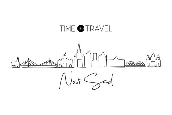 Единая сплошная линия, рисующая город Нови-Сад, Сербия. Исторический городской пейзаж в мире. Лучший декор стен для отдыха. Редактируемая модная иллюстрация вектора рисунка одной линии