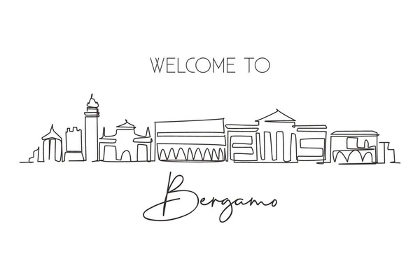 Single Continuous Line Drawing Bergamo City Skyline Italy Historical Town — Stock Vector