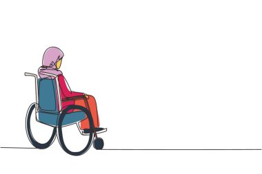 Tekli sandalyede oturan yalnız, yaşlı bir Arap kadının arka tarafını çizen tek sıra, uzak, kuru sonbahar yapraklarına bakıyor. Yalnız, kimsesiz, kimsesiz, yalnız. Devamlı çizgi vektör tasarımı çizimi