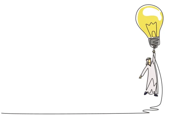 Eine Einzige Linie Zeichnet Arabische Geschäftsleute Die Mit Ideenlampen Fliegen — Stockvektor
