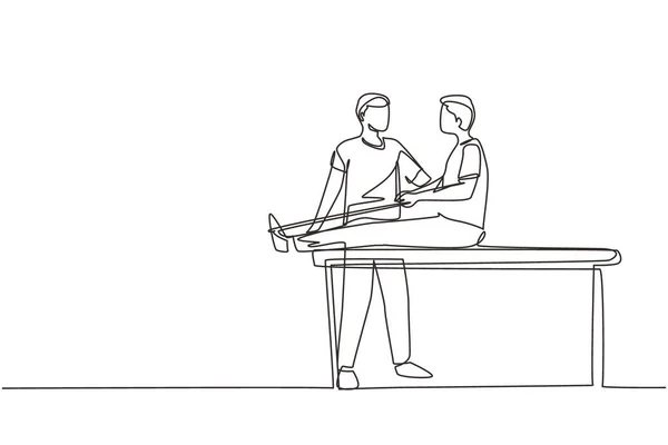 連続的な1つのラインは人々のマッサージ 専門的なリラックス療法 男性のマッサージを描く ソファに座っている男 医療ウェルネスセラピストの専門家 単線画設計ベクトル — ストックベクタ