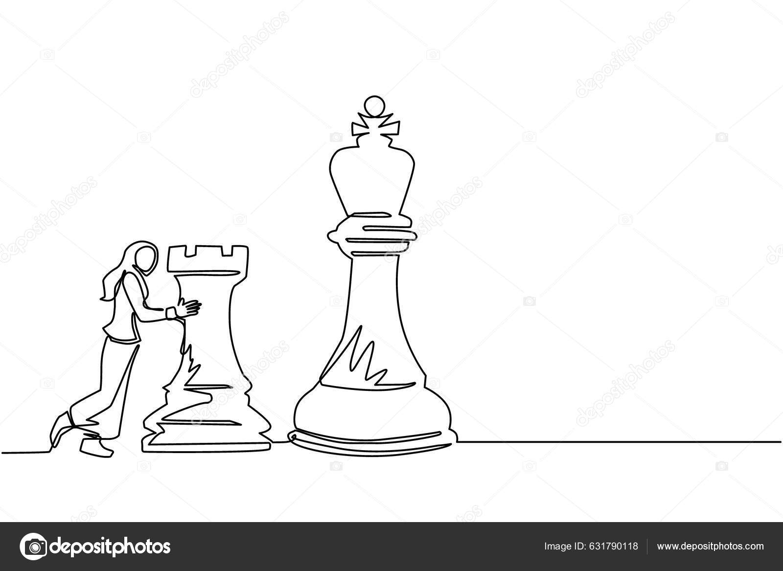 uma única linha de desenho de torre e logotipo de xadrez rei. conjunto de  emblemas e sinais para torneio esportivo de xadrez. desafio bem sucedido  isolado. ilustração em vetor gráfico de desenho