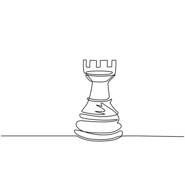 Beyaz arka planda izole edilmiş satranç kalesi logosu çizen tek satır devam ediyor. İnternet sitesi için satranç logosu, uygulama ve baskı sunumu. Yaratıcı sanat konsepti, 10 Pound. Tek çizgi çizimi tasarım vektör çizimi